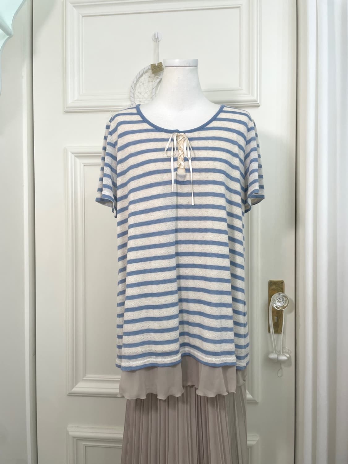 ivory crochet blue stripe layered mori 3 상품이미지8