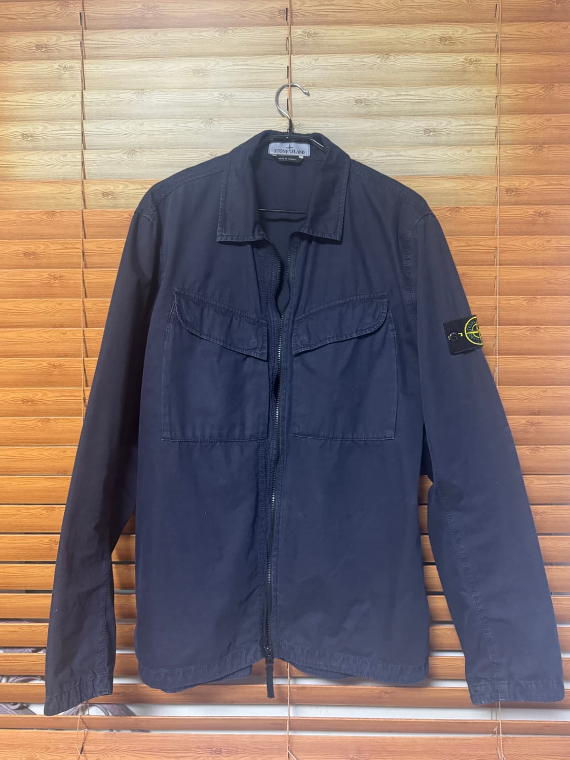 스톤아일랜드 브러쉬드 코튼 캔버스 올드이펙트 오버셔츠 네이비 상품이미지1