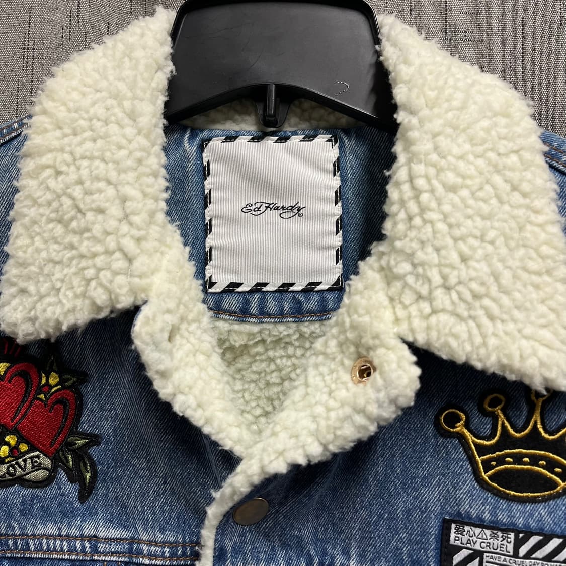 [Y2K] 에드하디 타이거 자수 셰르파 데님 자켓 상품이미지5