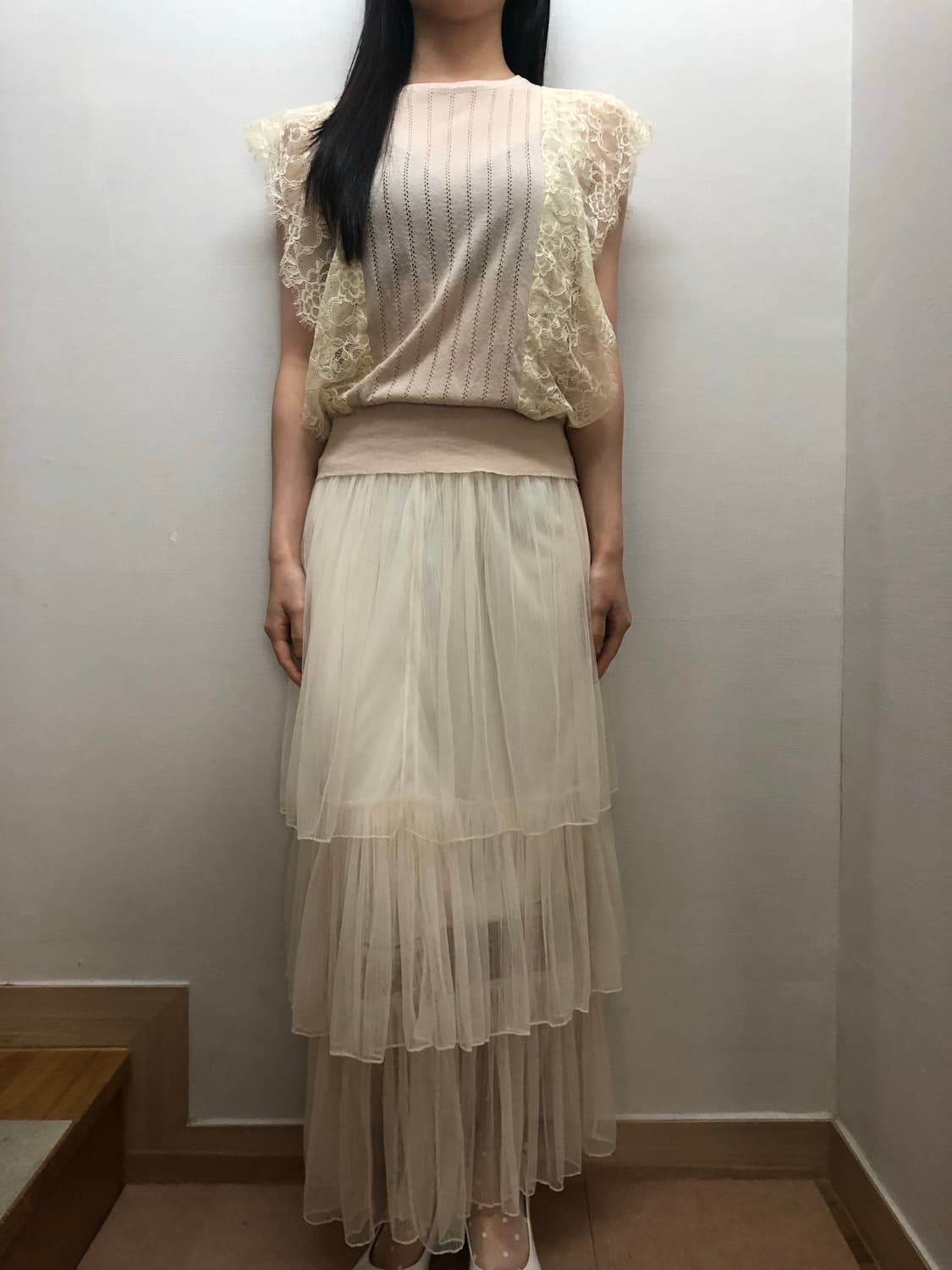 빈티지 아이보리 프릴 롱 스커트 상품이미지2