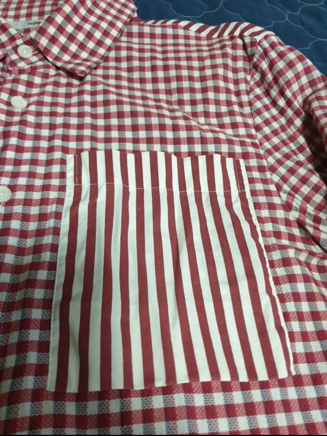 (이태리원사) 시스템 린넨코튼 클래식체크 스트라이프배색 셔츠 레드(M) 상품이미지3