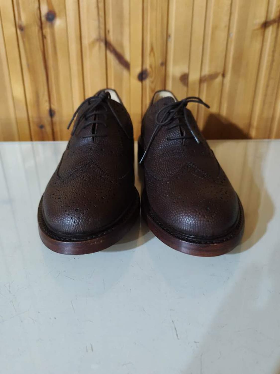 270mm 엘칸토 브라운 가죽 구두 우드솔 상품이미지3