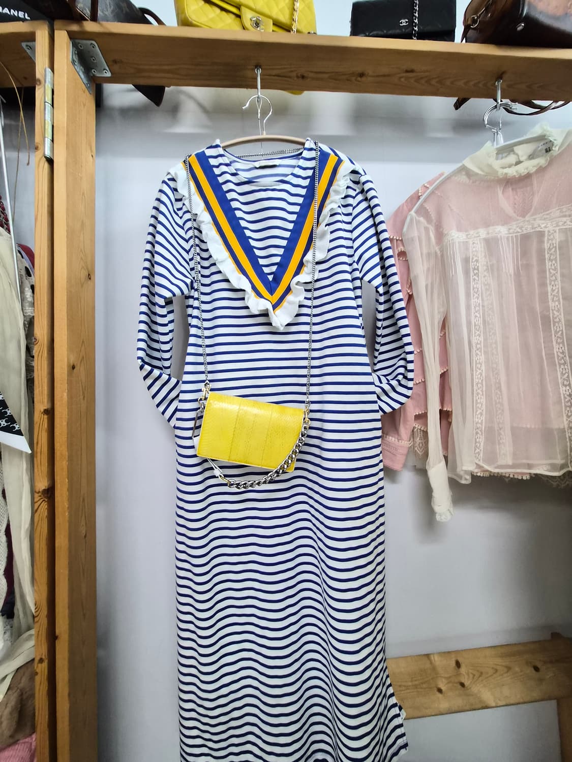 랑자머 스트라이프 이지 프릴 원피스 상품이미지1