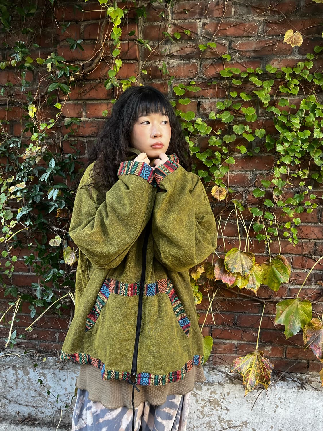 빈티지 카키 히피패턴 후드집업 상품이미지4