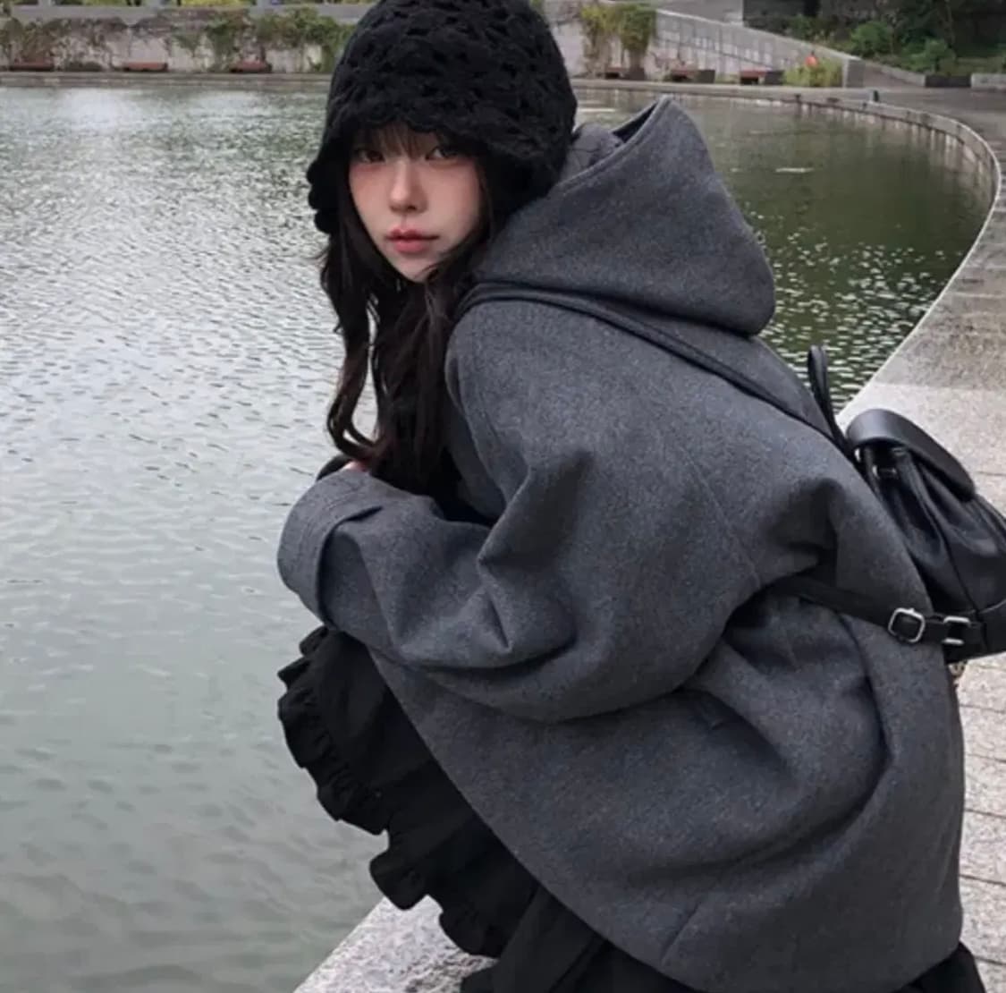 애니원모어 메빈 하이넥 누빔 하프 후드 코트 상품이미지1