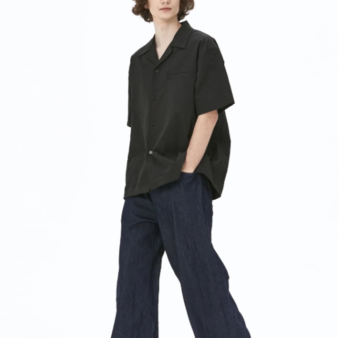 콘스트럭션(Konstruktion) 링클 오픈카라 셔츠 블랙 XL 상품이미지1