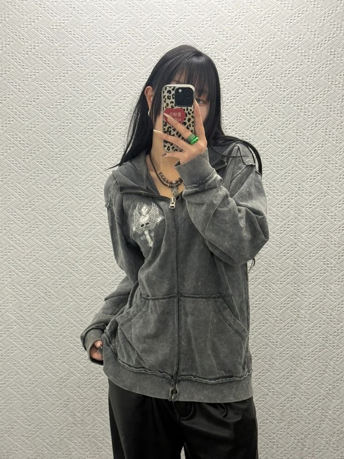 버커루 스트릿 고딕 고어 스컬 빈티지 데미지 후드집업 L C08486 상품이미지2