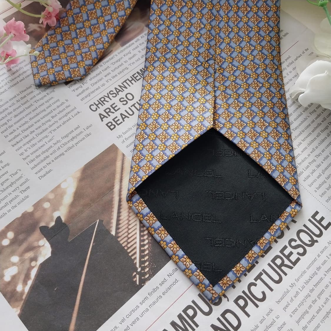 란셀 실크 블루&골드 자카드 넥타이 9.6cm A+~A등급 K1488
 상품이미지7