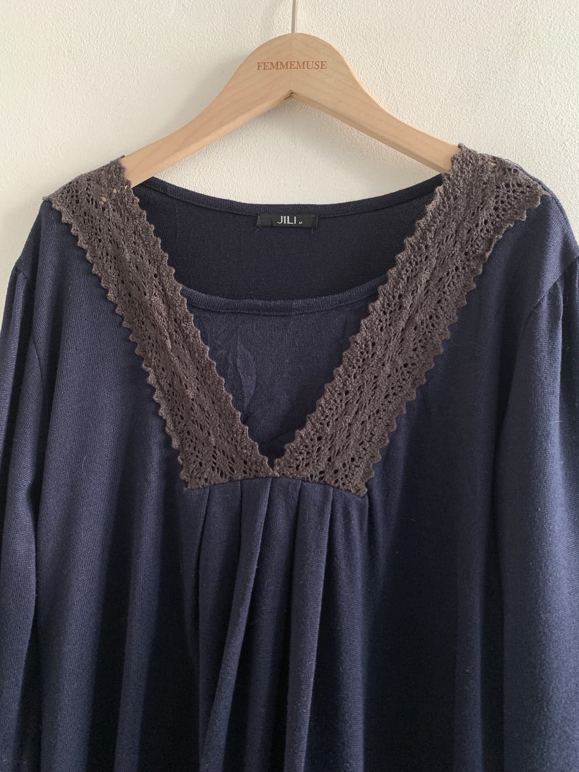 V neck lace navy dress 상품이미지3