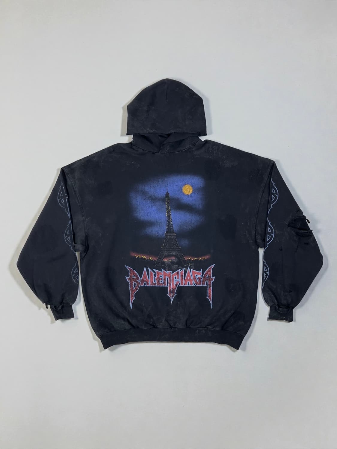 발렌시아가 파리 문 노 포켓 오버사이즈 후드 티셔츠 페이드 블랙 1사이즈 상품이미지1