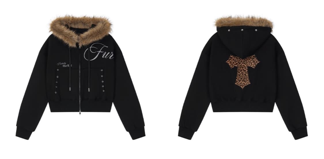 일리오 Black brown 퍼 후드집업 상품이미지2