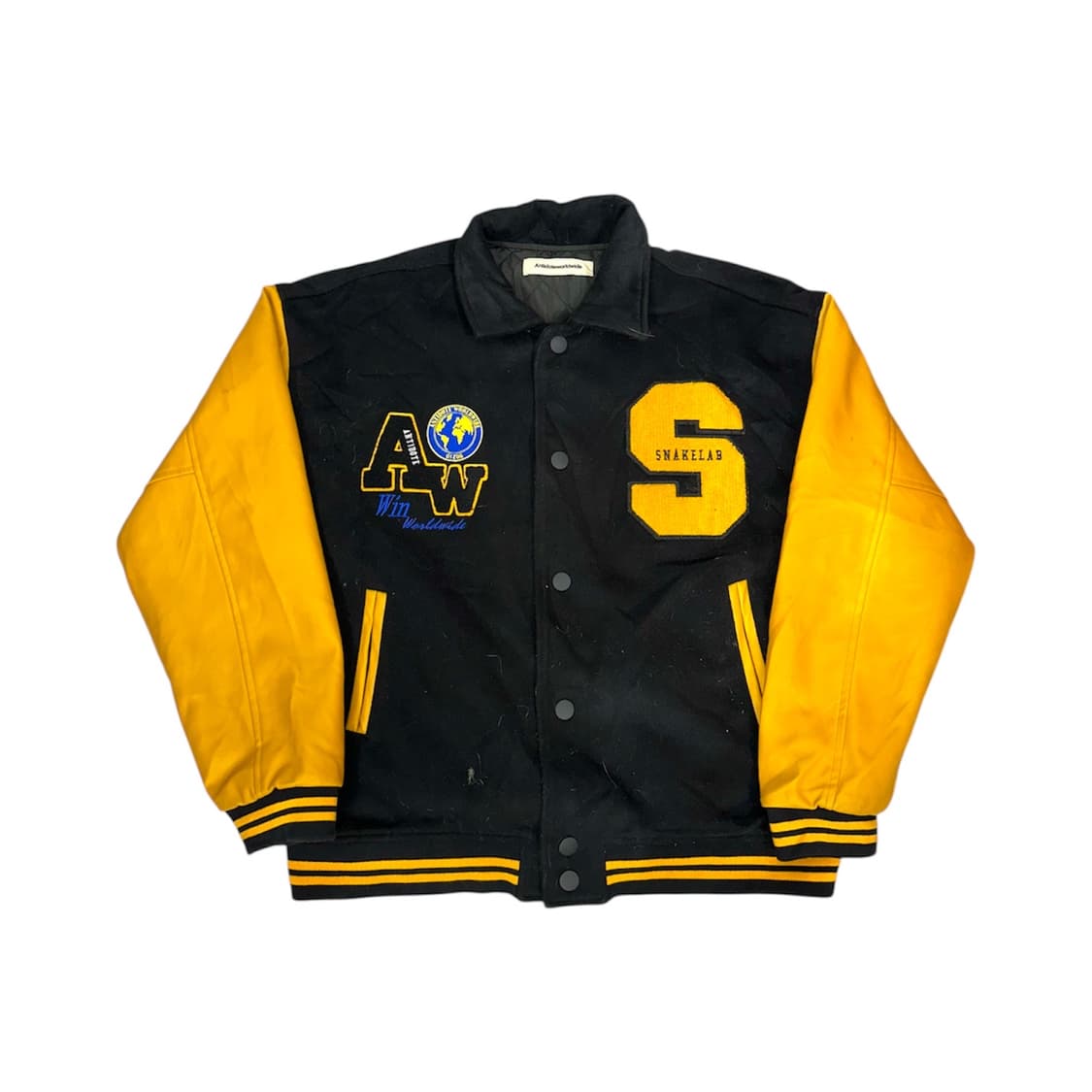 빈티지 블랙 옐로우 자수 빅 로고 레이싱 가죽 잠바 올드스쿨 자켓 XL 상품이미지5