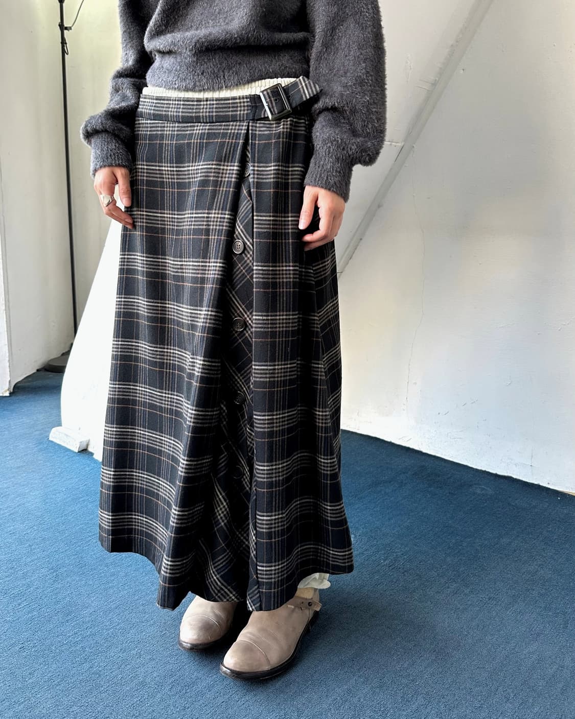 Felted fabric fake panel loose skirt 상품이미지6