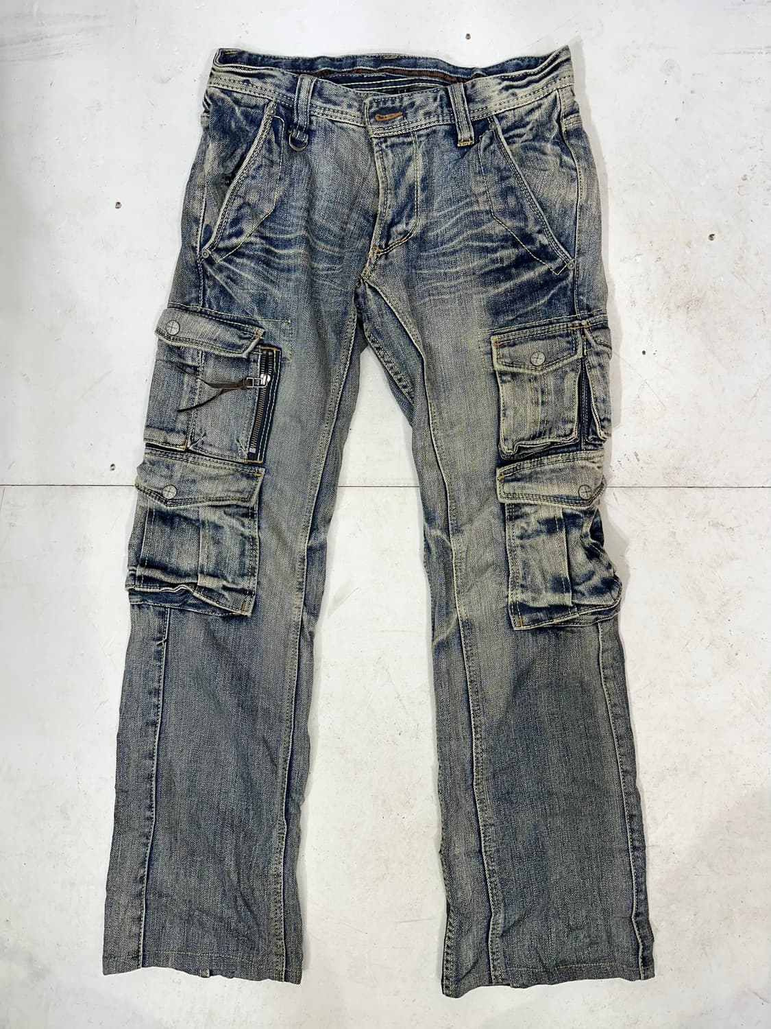 일본 빈티지 진청 대대장 멀티 포켓 라인 디테일 유틸리티 데님 카고 바지 상품이미지4