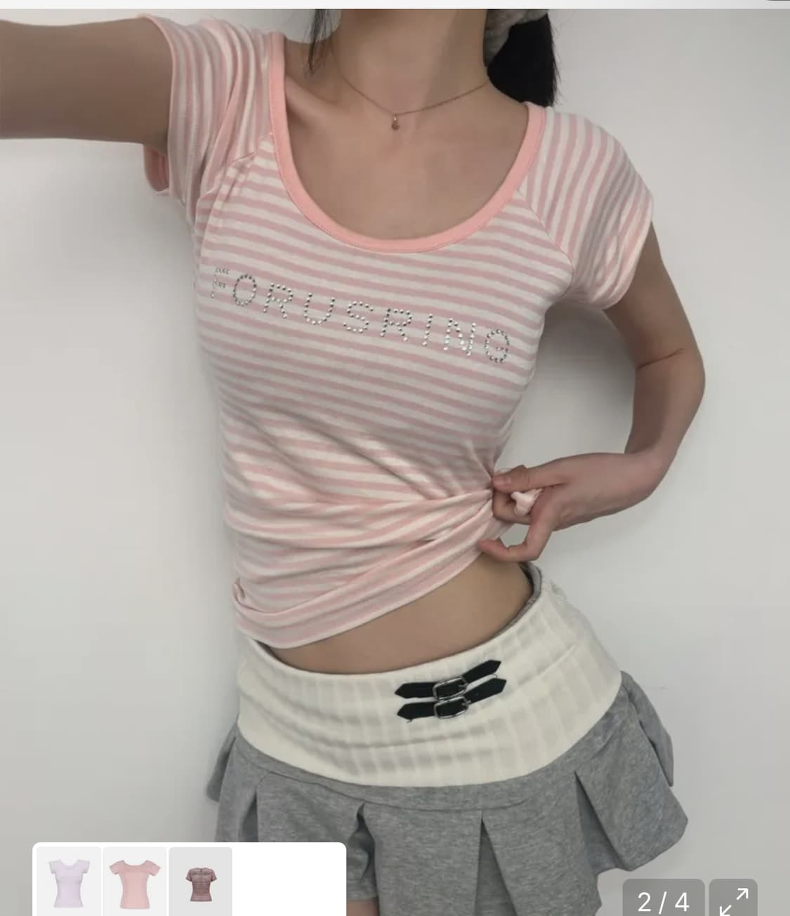 포어링 B.jewel logo tee (pink stripe)  상품이미지1