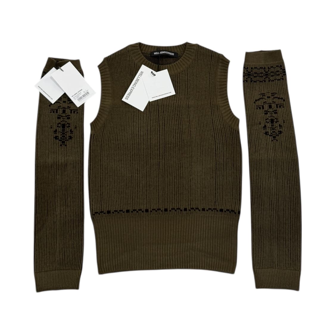 웰빙익스프레스 니트 조끼 레그 워머 세트 카키 브라운 상품이미지1