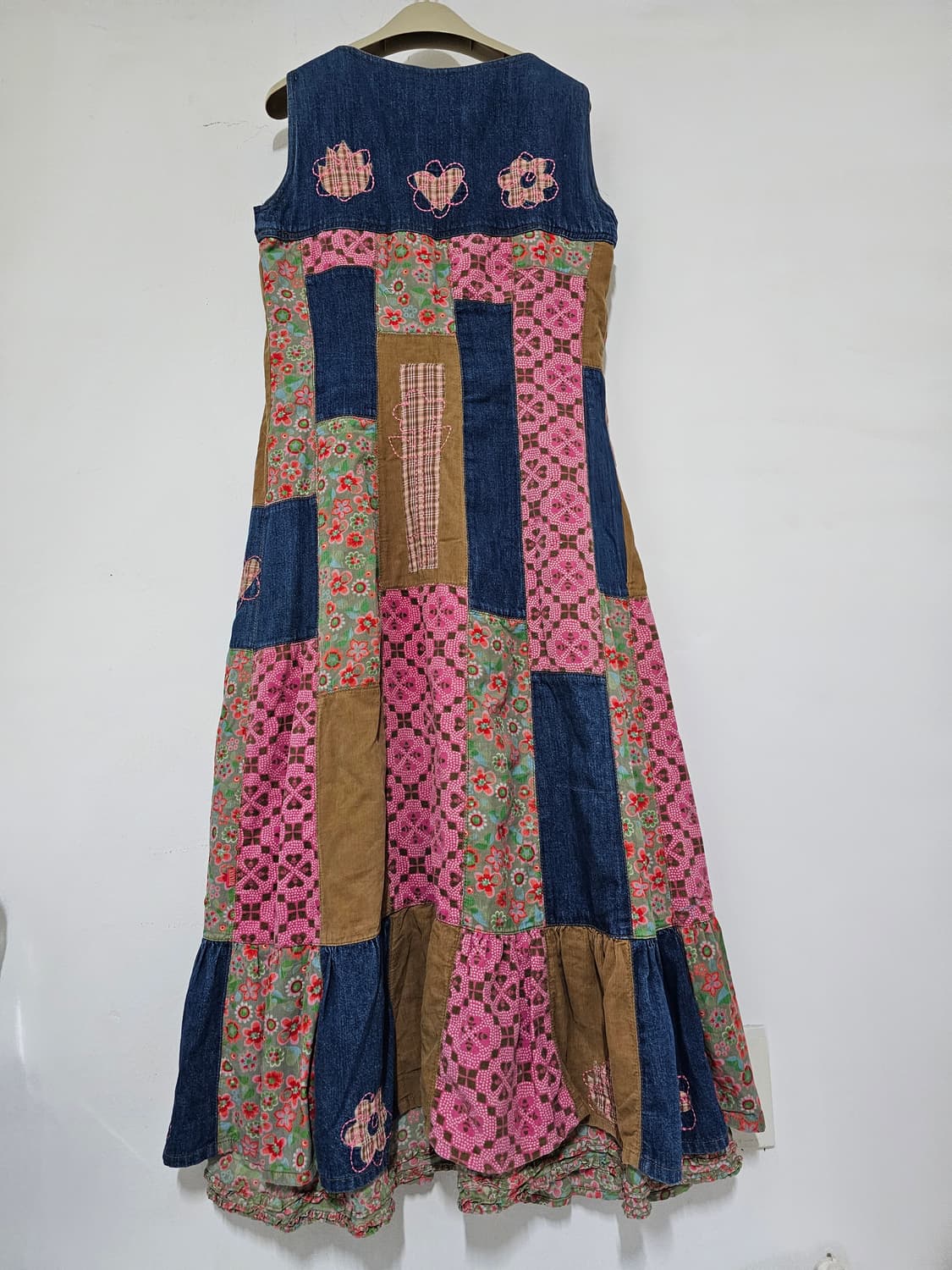 오일릴리 데님  코듀로이 패치워크  풀버튼  롱 원피스  55반-66 상품이미지7