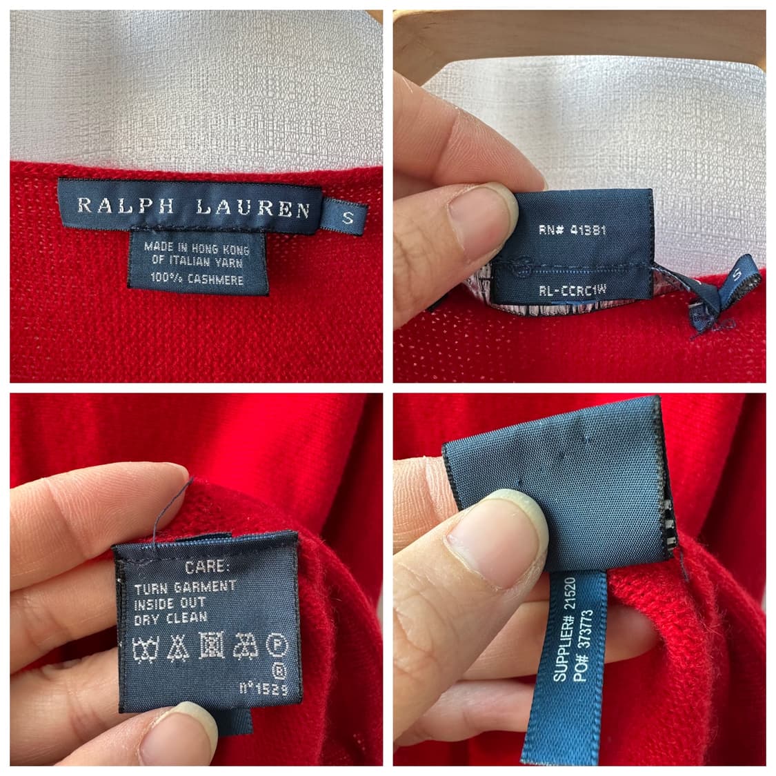 랄프로렌 100% 캐시미어 브이넥 니트 스웨터 레드 S 상품이미지10