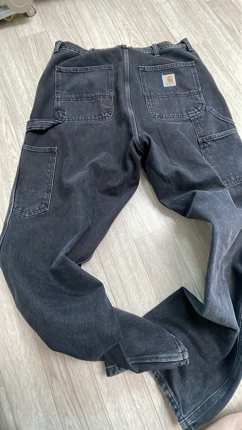 칼하트 WIP 스미스 블랙 스톤 워시드 더블 니 팬츠 상품이미지2