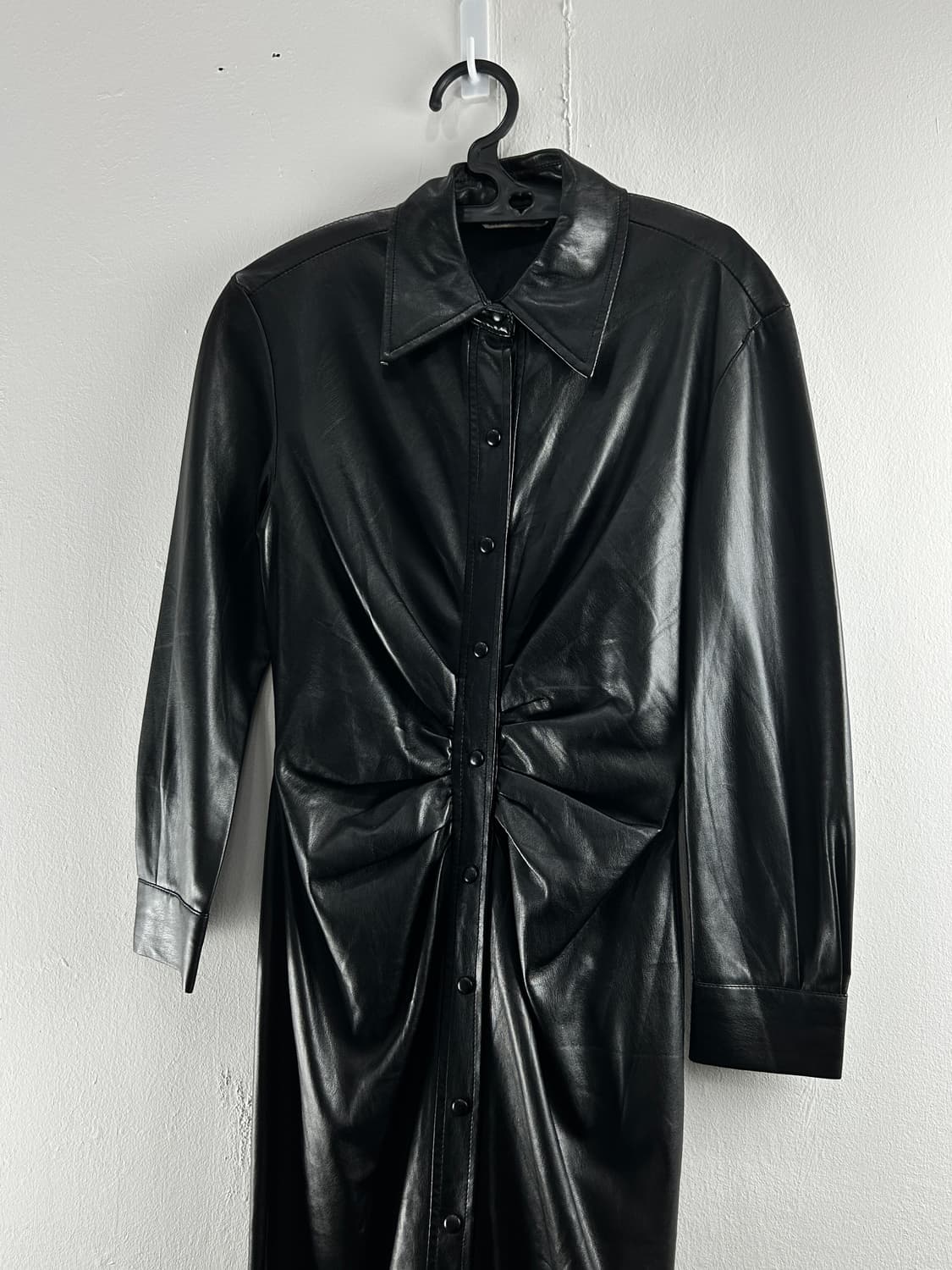 자라 ZARA 블랙 레더 셔링 카라 롱 원피스 XS 상품이미지3
