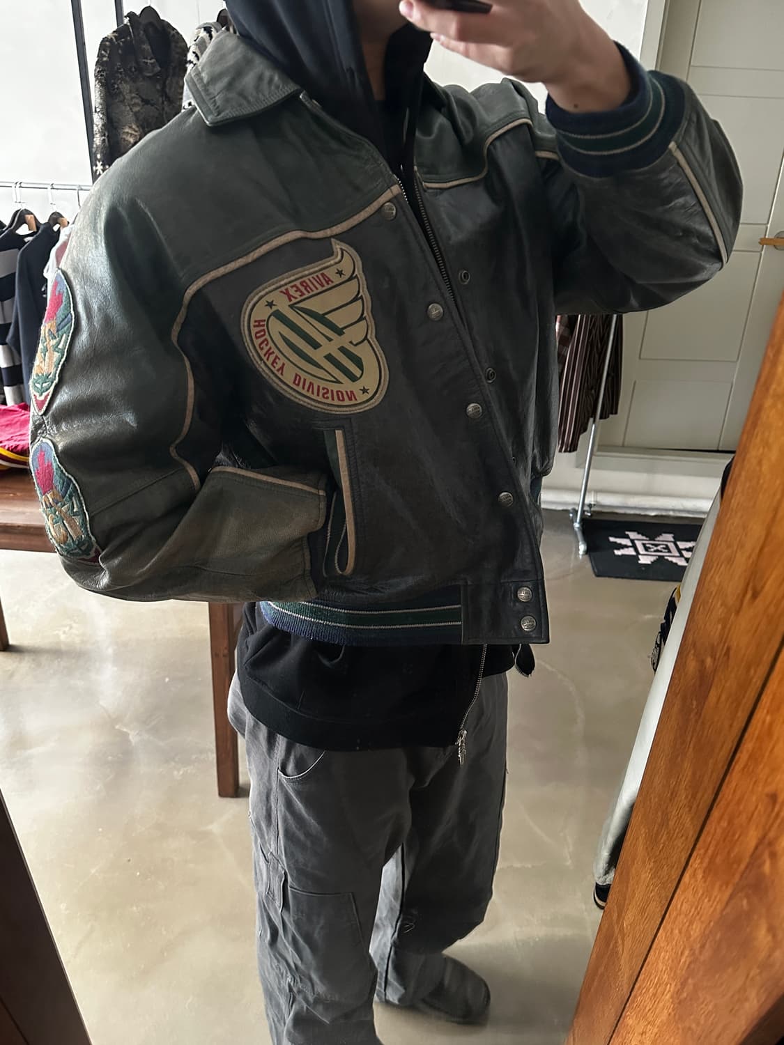 90s 아비렉스 avirex 캐나디언디비전 하키팀 레더 바시티 자켓 상품이미지7