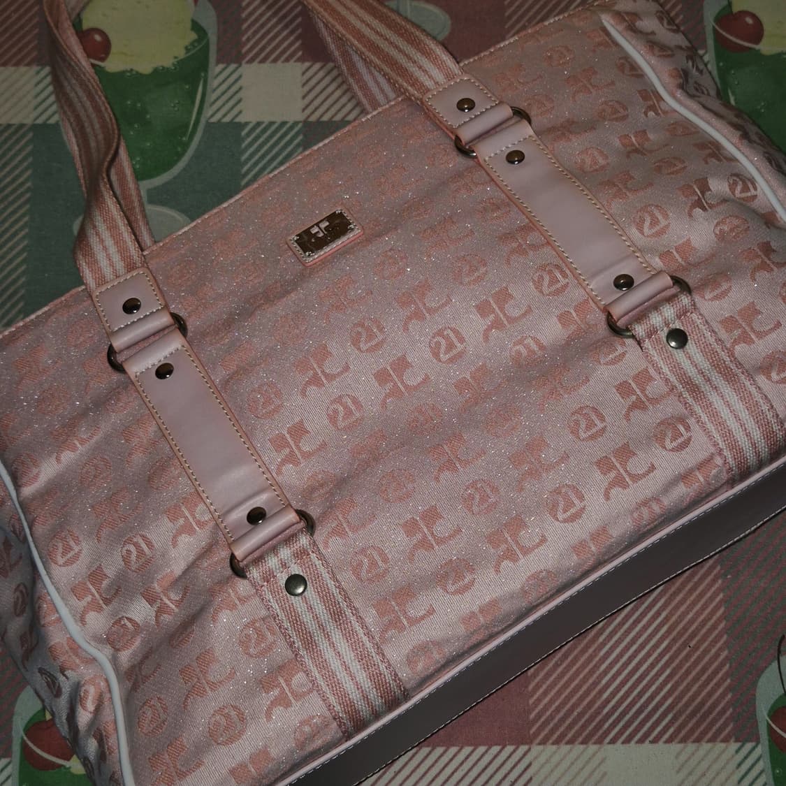 00s 꾸레쥬 핑크 자수 글리터 21 빅 쇼퍼백 상품이미지10