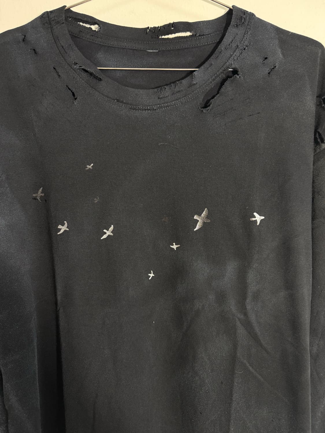 플라잉 버드 프린팅 다스트레스드 데미지 워싱 롱 슬리브  상품이미지8