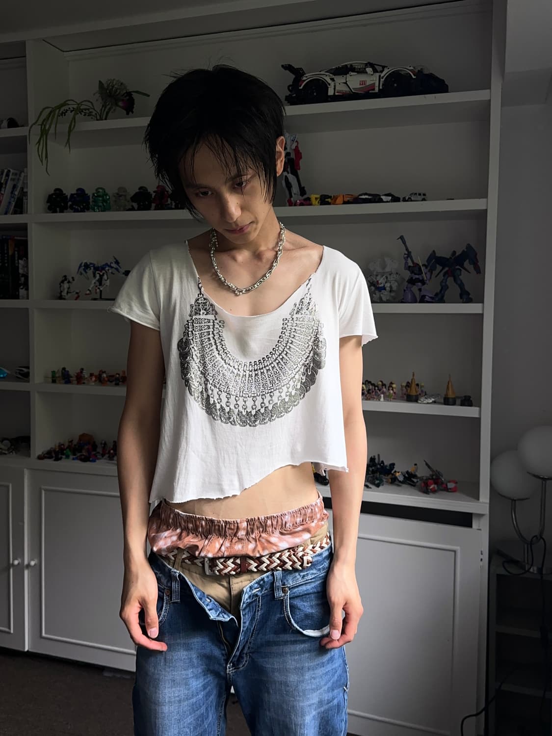 체인 와이드 넥 크롭 티셔츠 상품이미지5