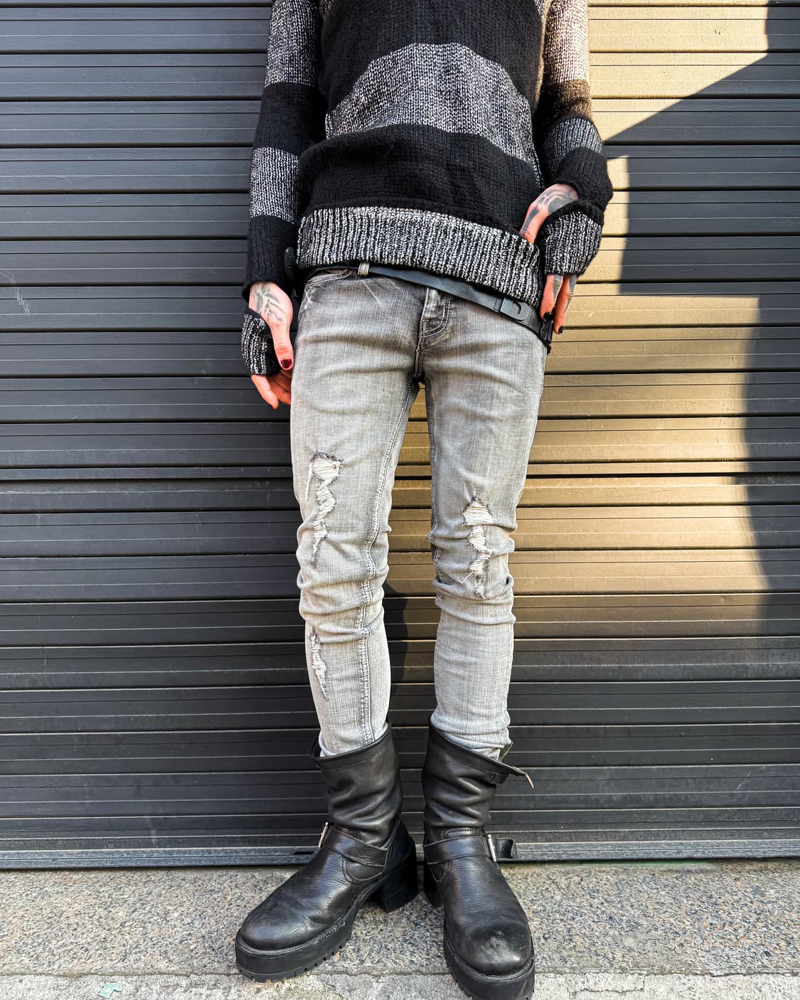 Gray Wash & Damaged Denim Skinny Jeans   상품이미지7