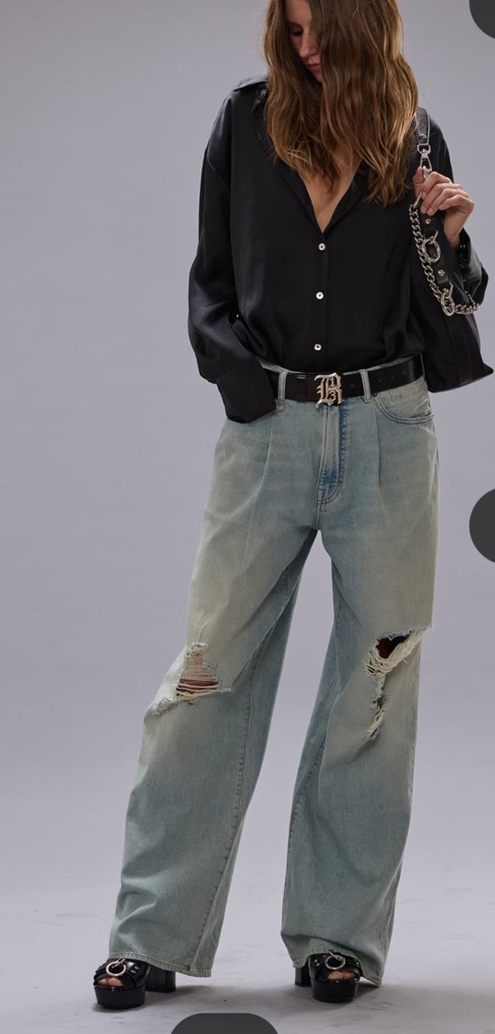 R13 알써틴 데이먼 와이드 레그 찢청진 28 상품이미지2