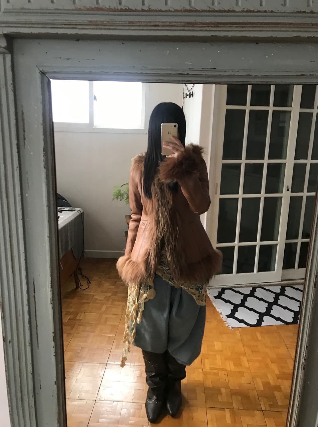 vintage leather hood fur jacket 상품이미지5