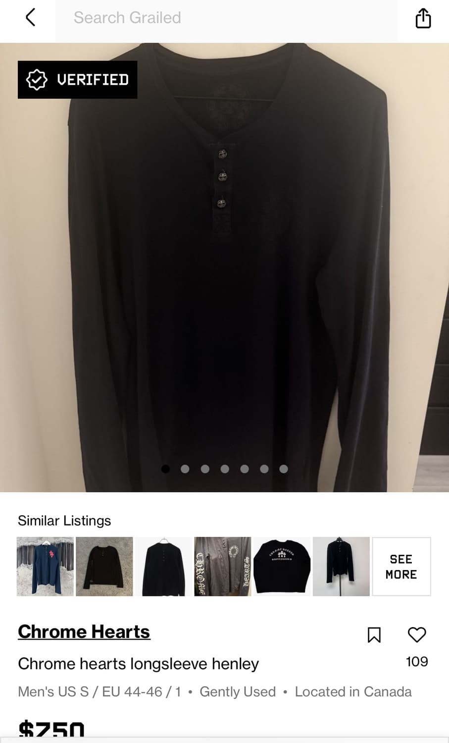 00s 크롬하츠 아카이브 실버 버튼 헨리 롱슬리브 상품이미지5