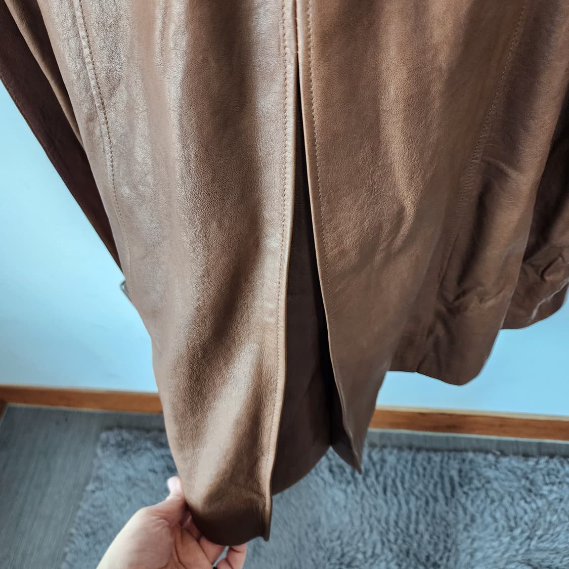 로보 브라운 가죽 롱 트렌치 코트 상품이미지8