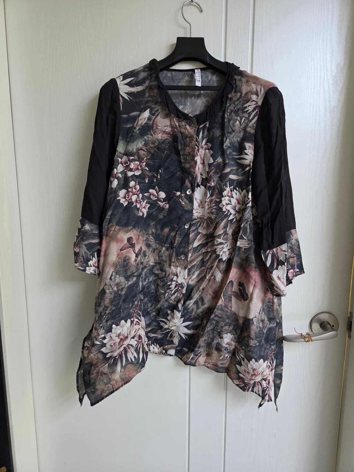 100%풍기인견 플라워 패턴 블라우스  m 상품이미지1
