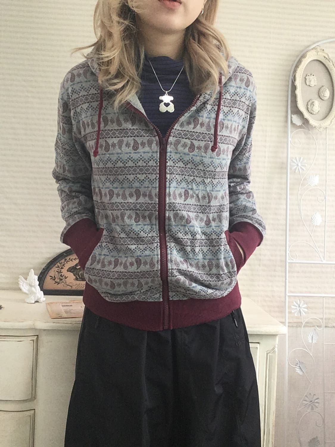 Set) bohemian burgundy pattern hood zip- 상품이미지4
