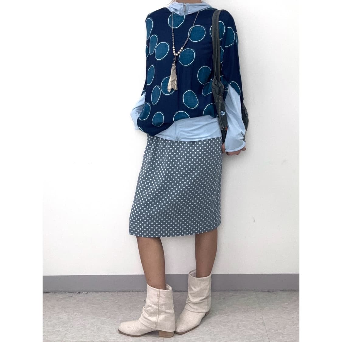 빈티지 블루 도트 모리걸 반팔 에스닉 상품이미지2