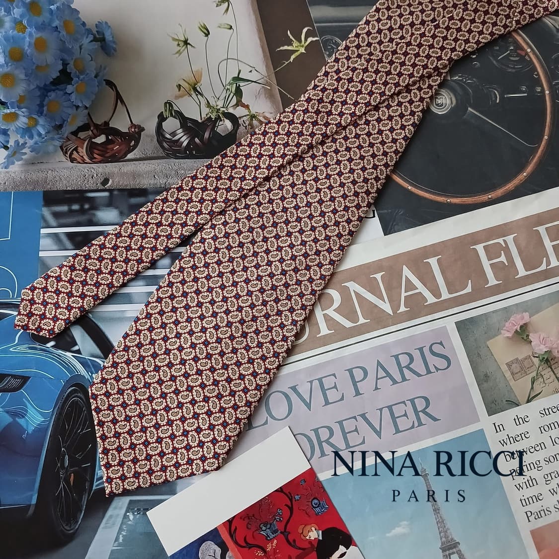 니나리치 실크 레드 패턴 넥타이 9.7cm A+등급 A19312
 상품이미지2