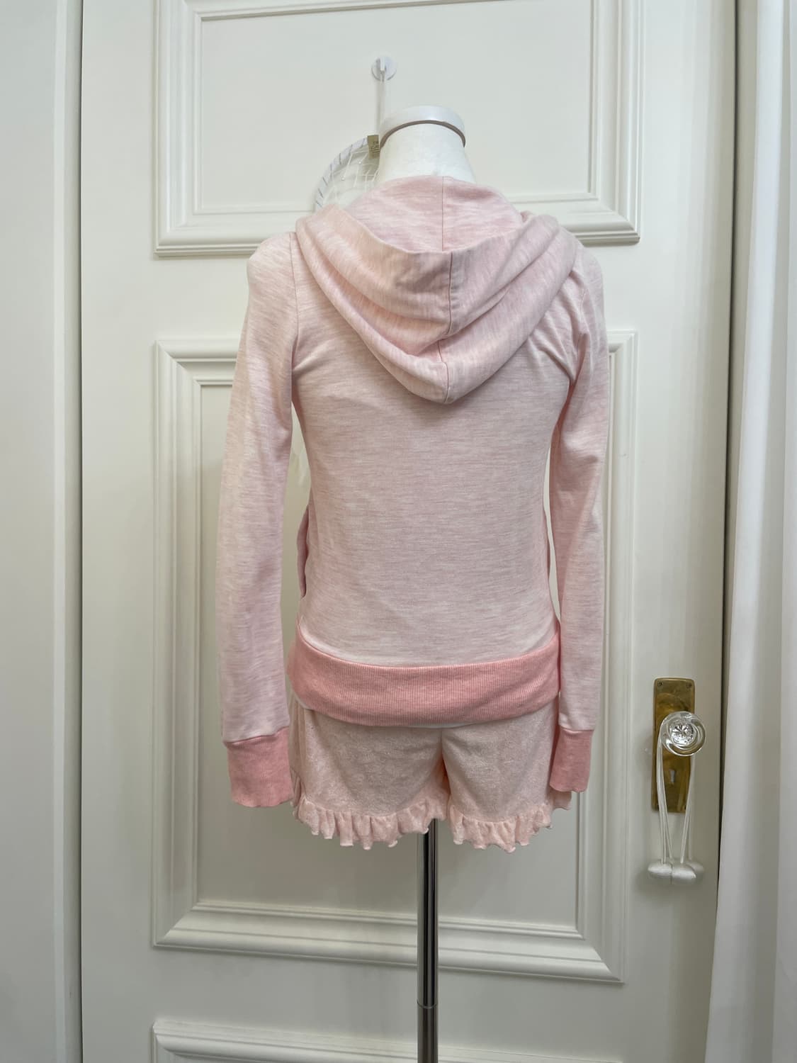 cute pink ruffle hoodie-zip&white lace s 상품이미지3