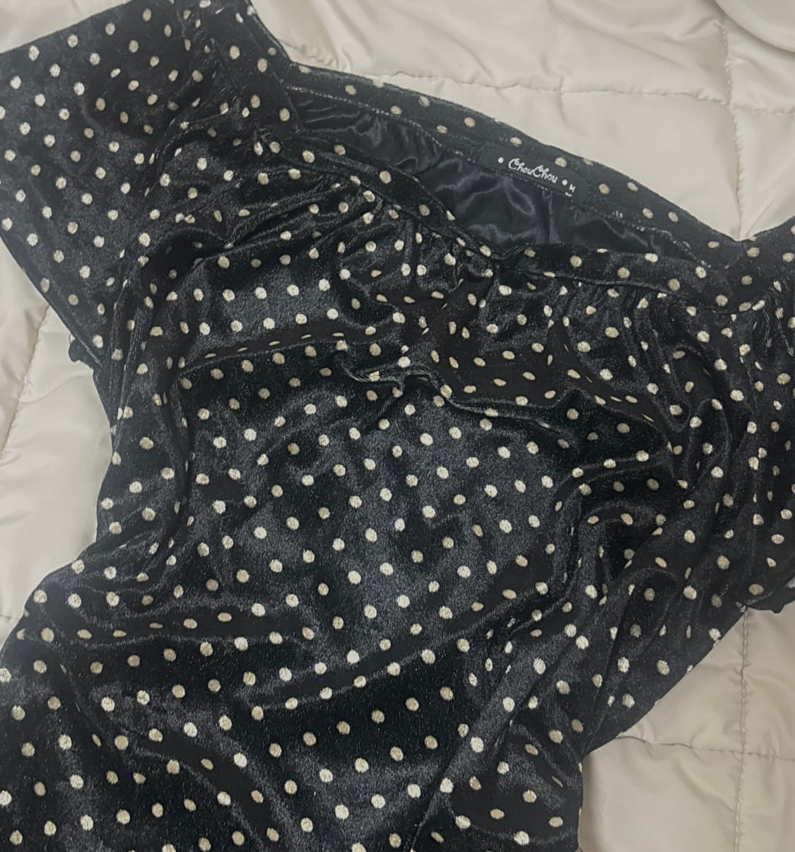 빈티지 도트 땡땡이 미니 벨벳 원피스 chouchou 상품이미지2