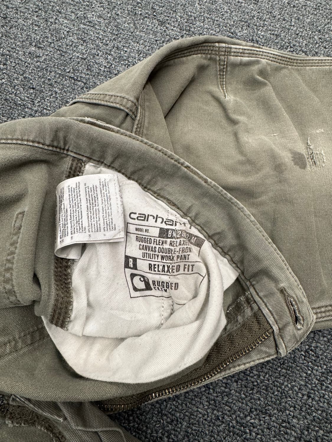 칼하트 빈티지 모스그린 더블니 워크팬츠 상품이미지5