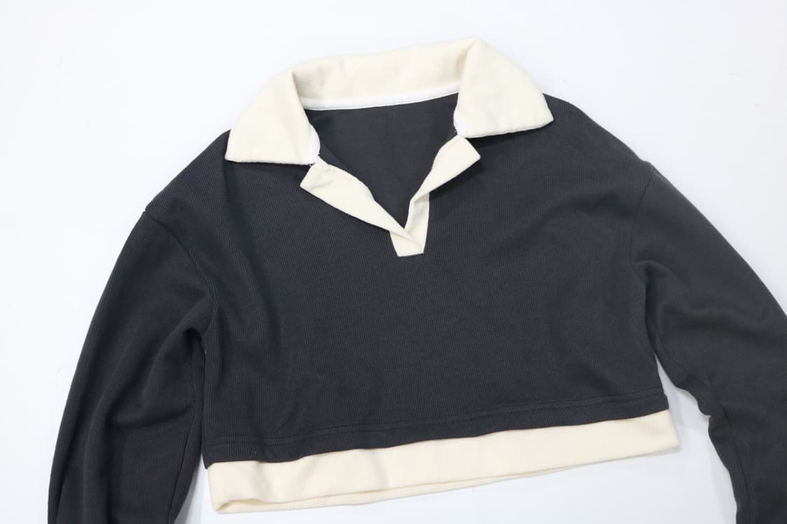 DAZY 데이지 배색 칼라 크롭 골지 티셔츠 상품이미지4