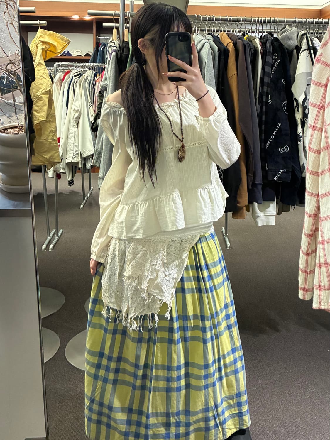 F)Japanese vintage 여성 체크 무늬 롱스커트(이염) 상품이미지8