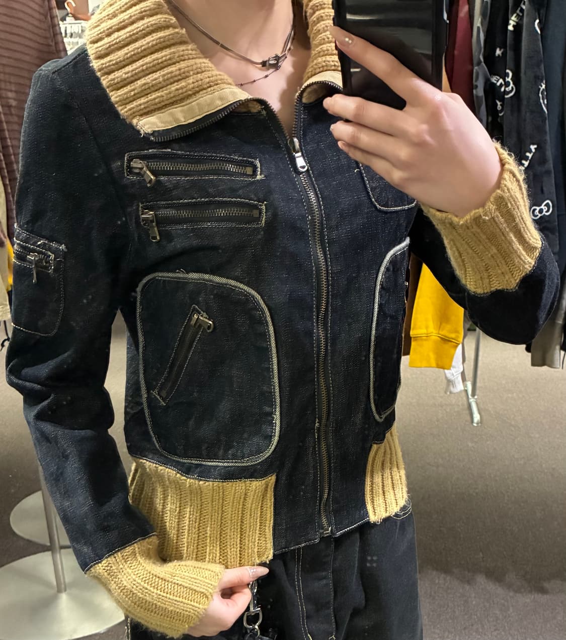 S)QZYZ 빈티지 니트 카라 여성 데님 자켓 상품이미지3