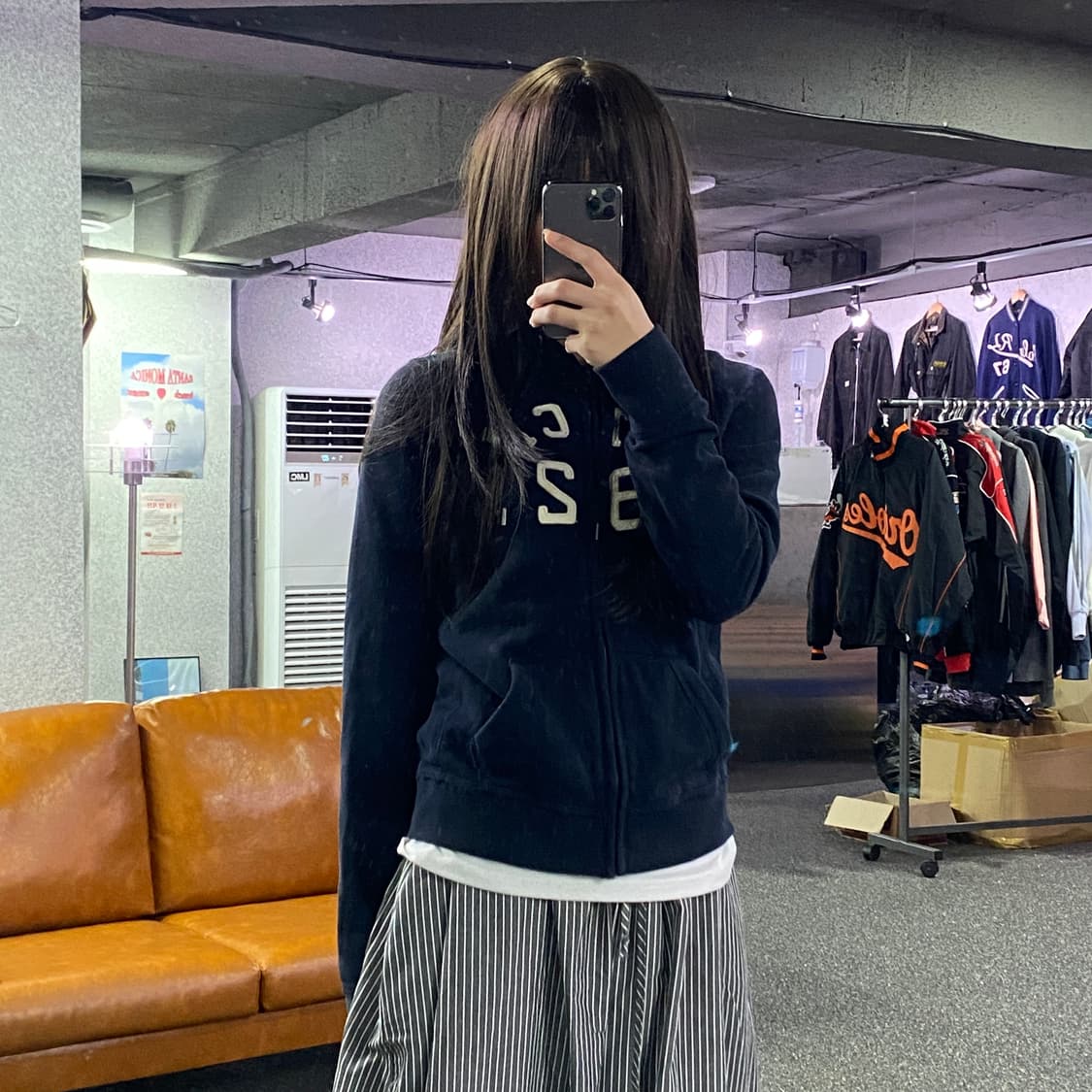 아베크롬비 자수 빅로고 네이비 후드집업 B2634 상품이미지1