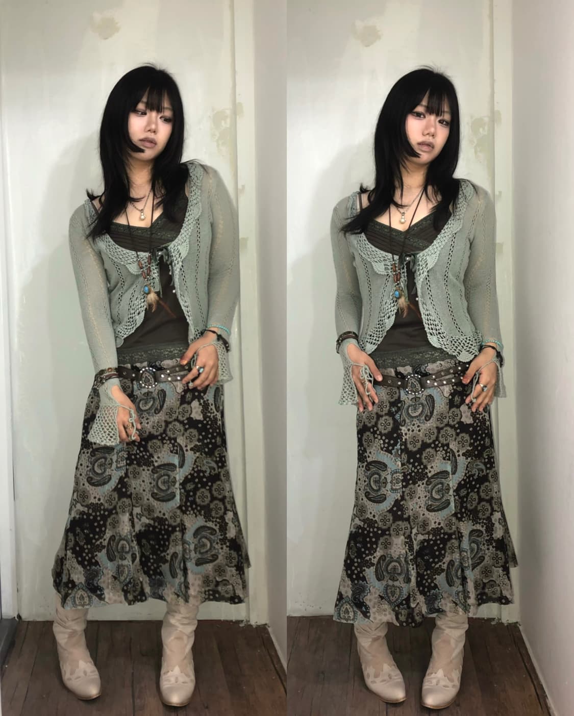 mint choco glitter pretzely pattern 롱스커트 상품이미지5