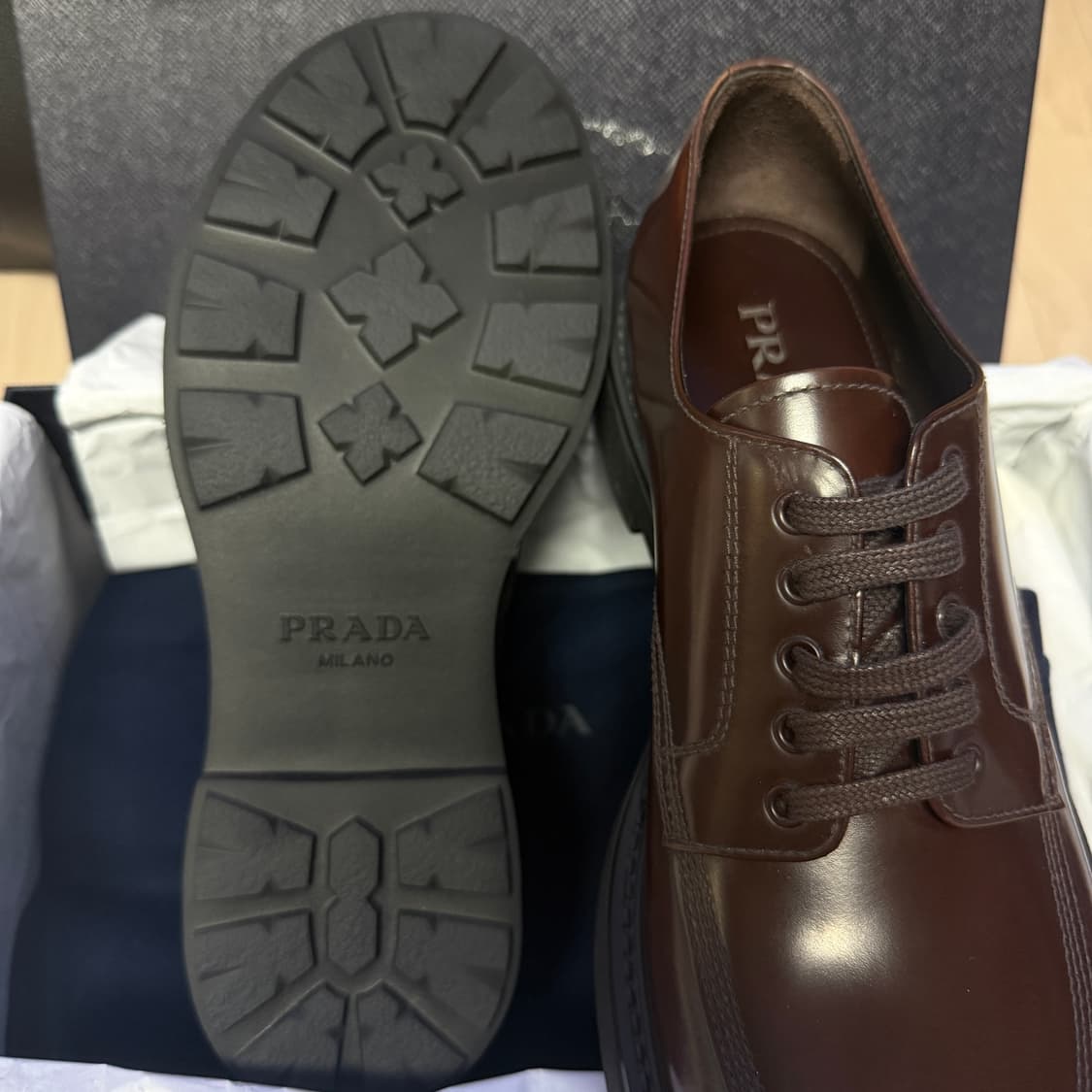 PRADA 프라다 더비 슈즈 (남성 구두) 브라운 UK9 상품이미지4