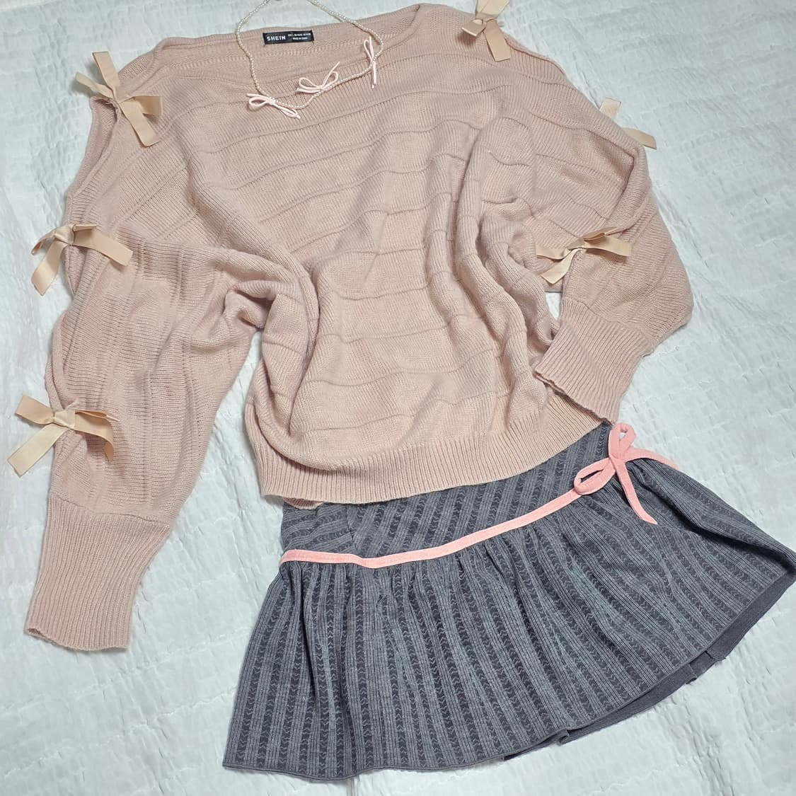 SHEIN)빈티지 핑크리본st 히메갸루 발레코어 가오리핏 긴팔니트 상품이미지4
