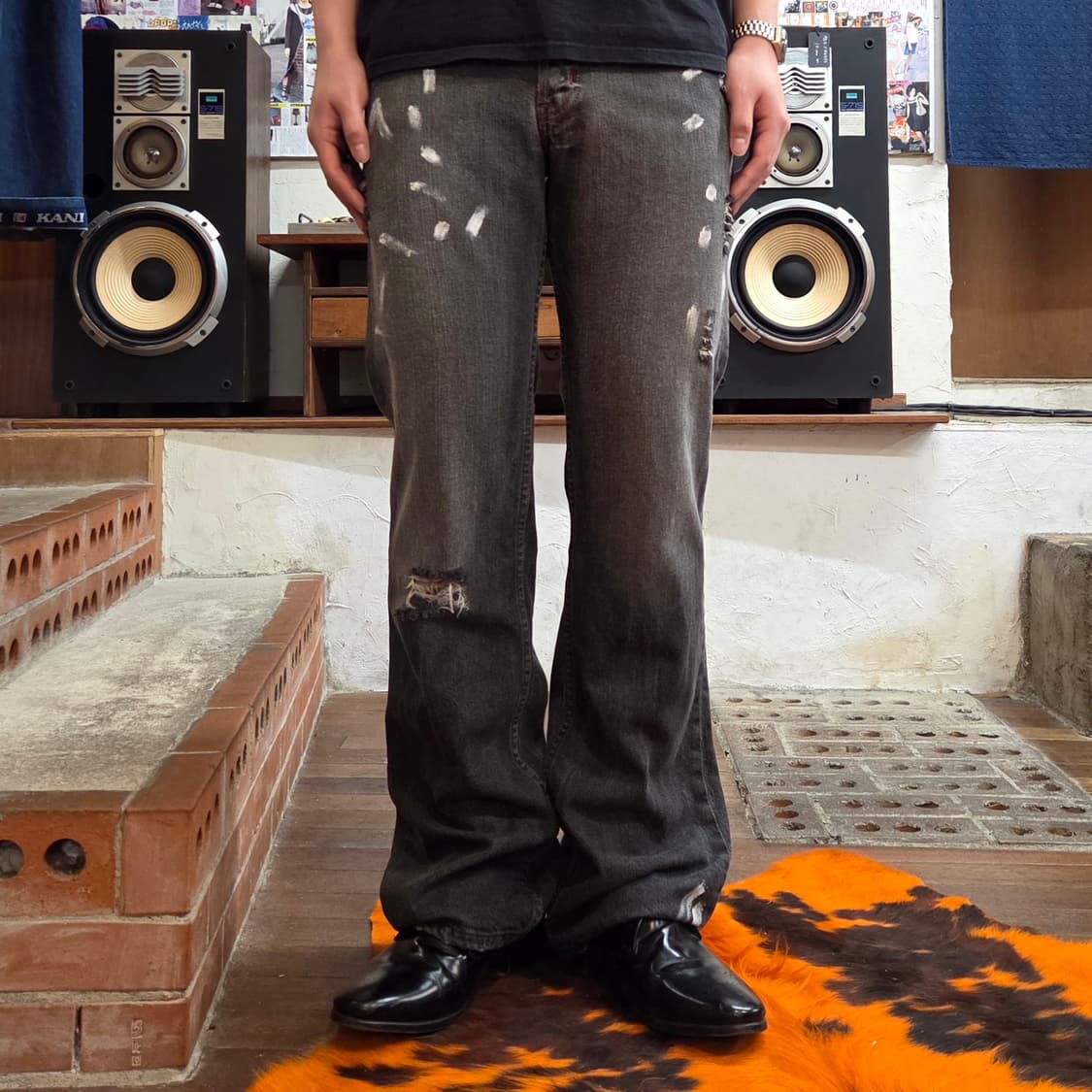 JPN 페인팅 데미지 그레이 버튼플라이 데님 팬츠 상품이미지1