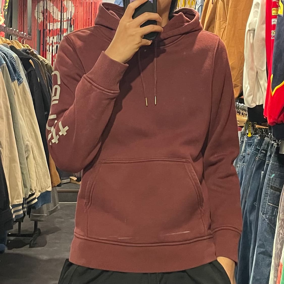 [IM] carhartt 칼하트 사이드 레터링 버건디 후드 상품이미지4