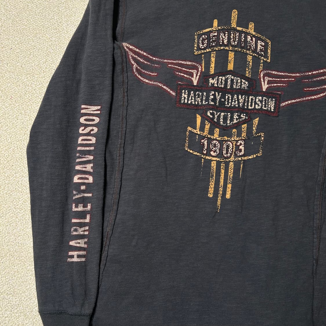  (S) 할리데이비슨 빈티지 헨리넥 롱슬리브 티셔츠 상품이미지3